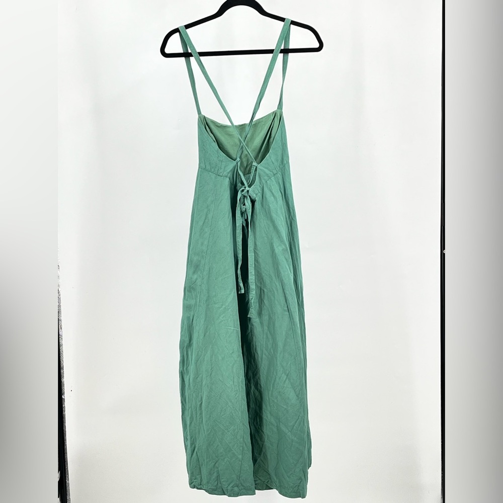 Women's Sage Green Square-Neck Linen Dress - Picture 5 of 5